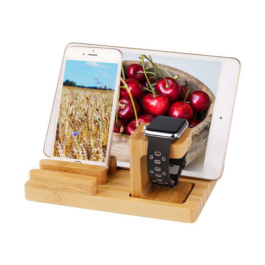 Trexonic Bamboo 4-Port Apple Watch and Iphone Charging Stand with 3