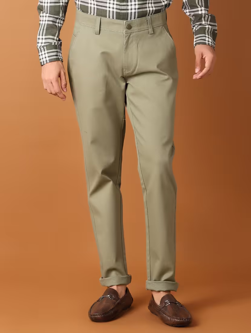 Men's Solid Cotton Formal Trouser (Size-32) (Color-MEHANDI)